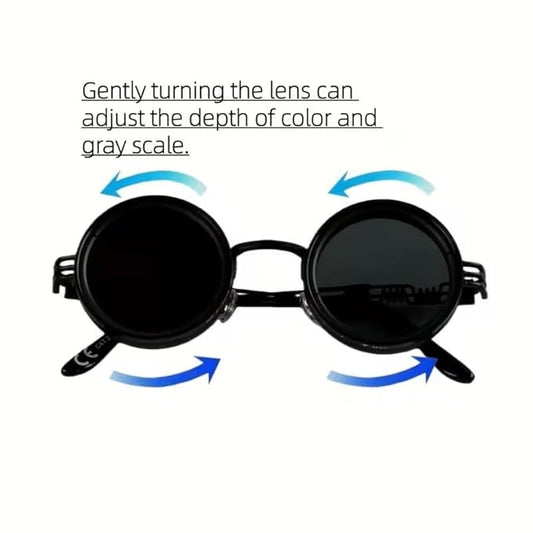 1-9 Gears Adjustable Sunglasses Twist Round SunglassesAdjustable Brightness ND Filter Lenses Unique and Stylish Eyewear for Outdoor and Driving