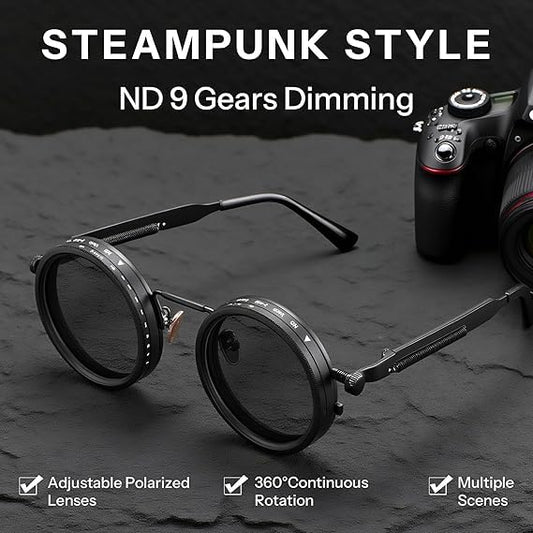 1-9 Gears Adjustable Sunglasses Twist Round SunglassesAdjustable Brightness ND Filter Lenses Unique and Stylish Eyewear for Outdoor and Driving